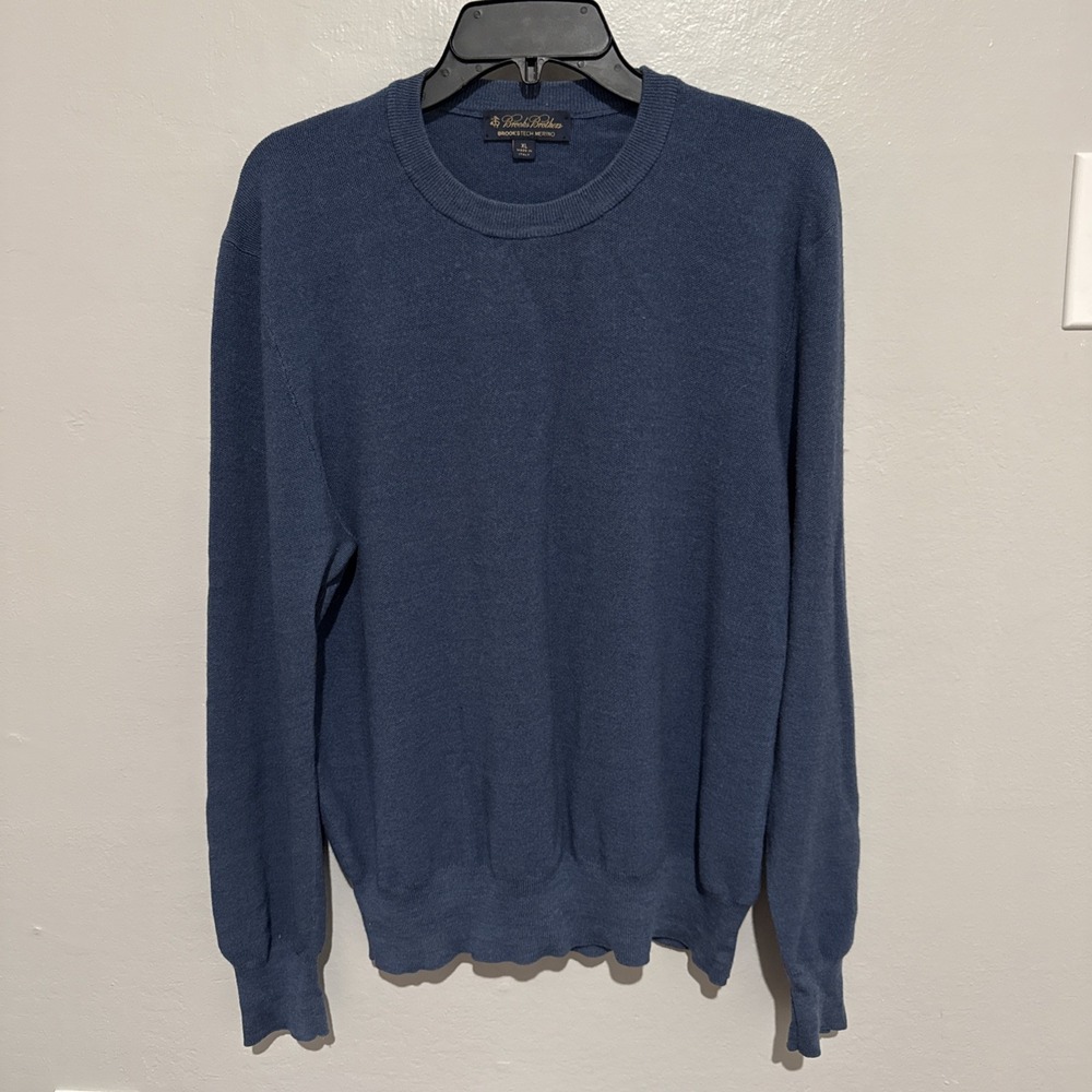 Brooks Brothers Men's Blue Crewneck Long Sleeve Sweater XL  100 % Merino